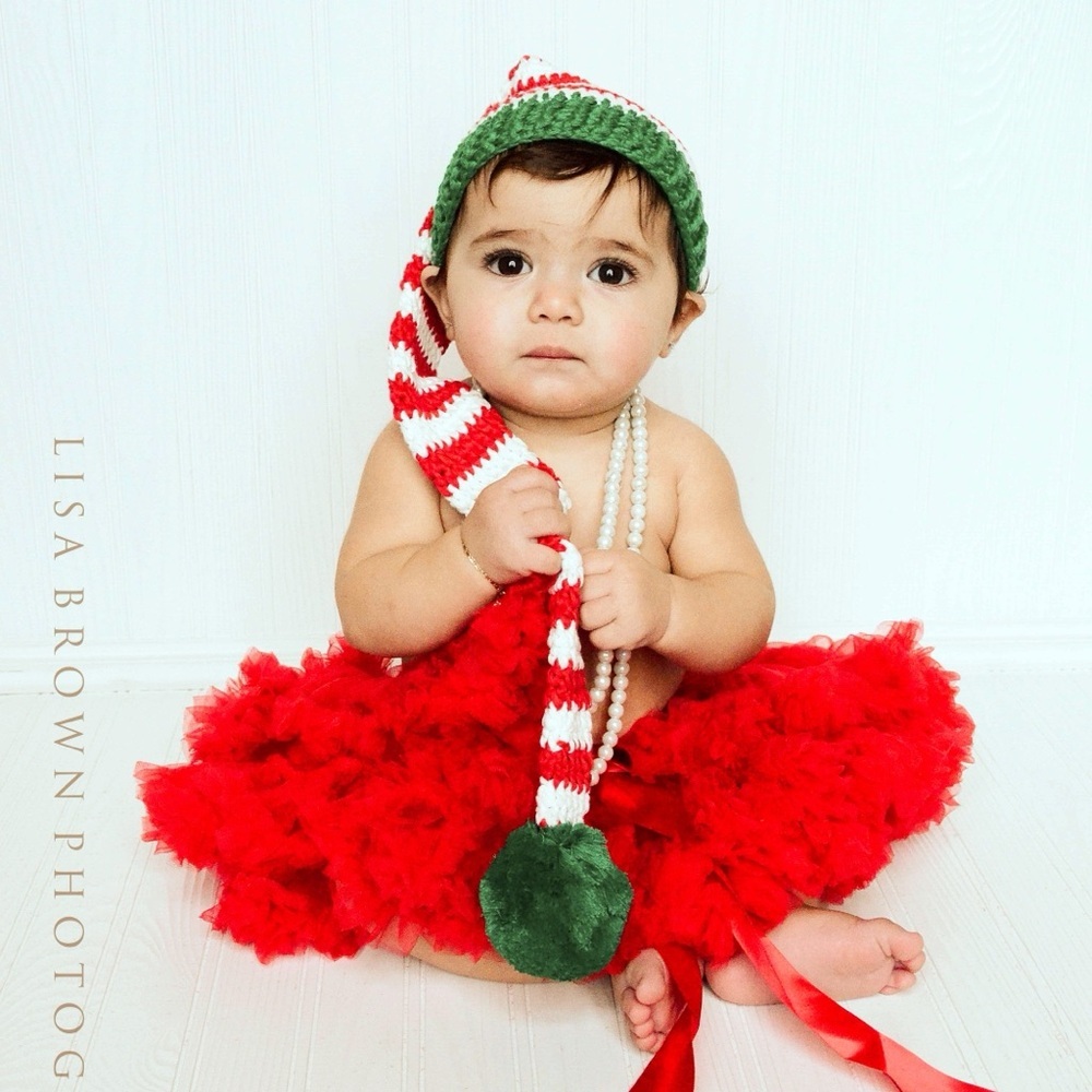Festive Green and Red Striped Kids Holiday Hat